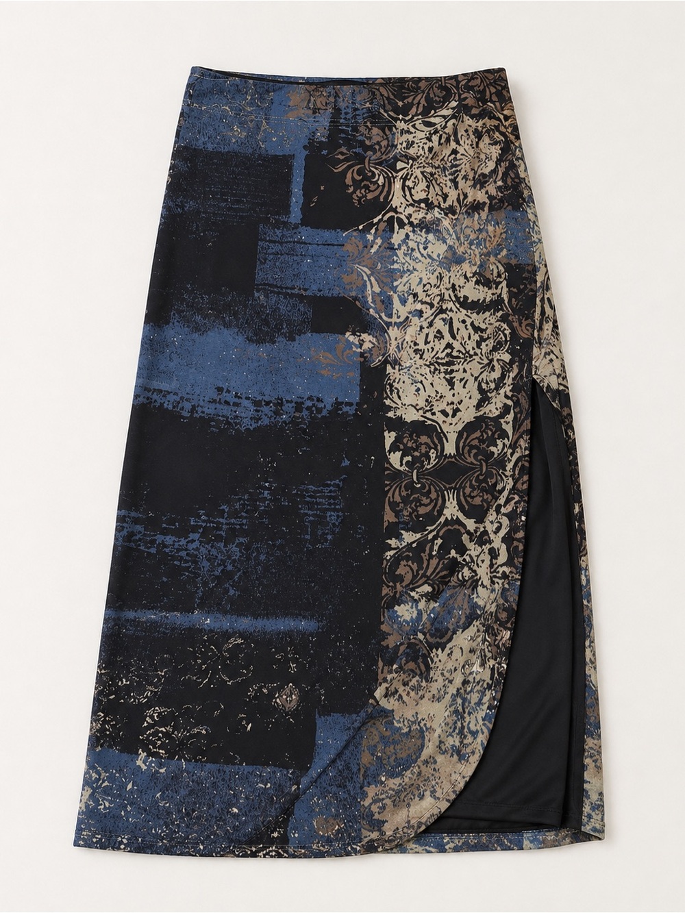 Tiger Mist Y2K Baroque Print Slit Maxi Skirt
